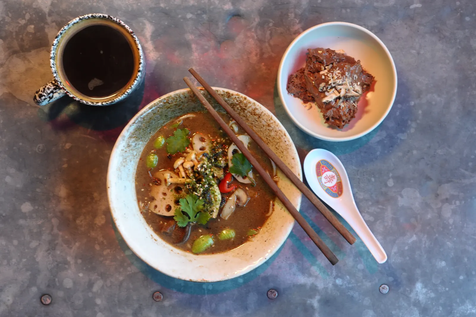 Shiitake XO noodle ramen main course at Love Shack London