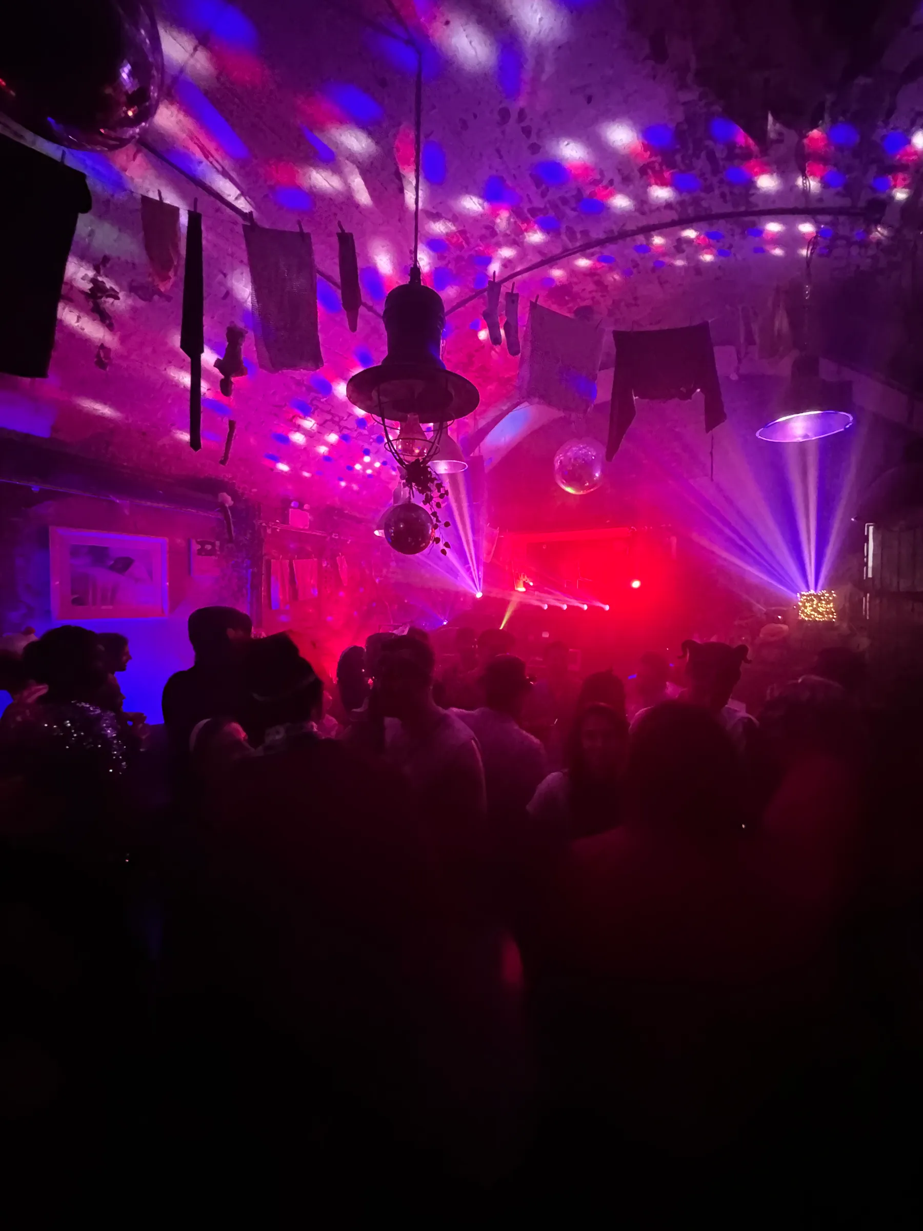 Disco ball lights washing across The Bunker dance floor